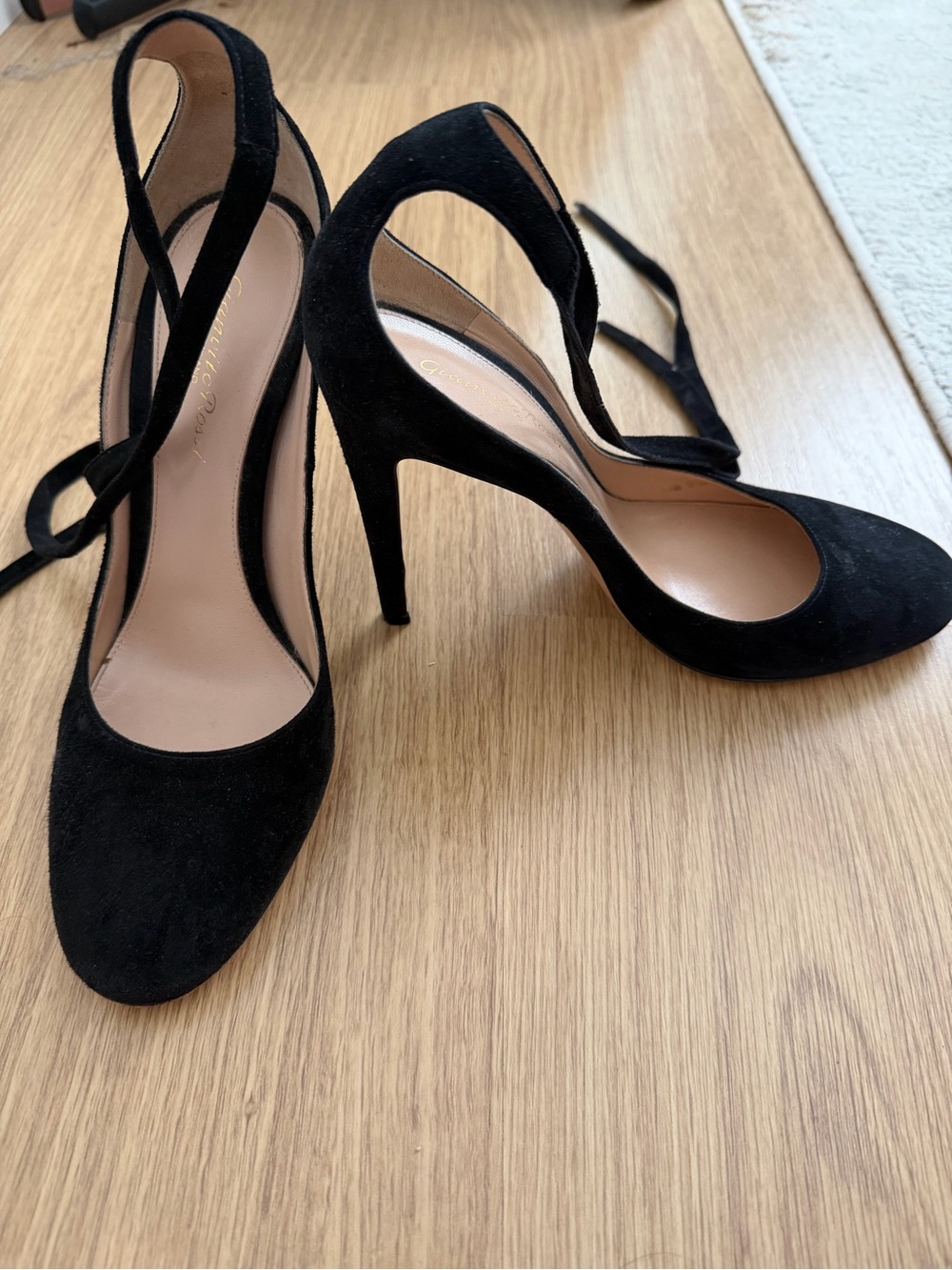 Gianvito Rossi Black Suede Lace-Up High Heel Pumps